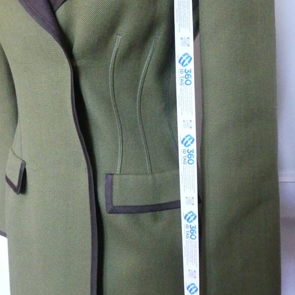 Philosophy Di Alberta Ferretti Long Wool Coat Olive Green with Brown USA Size 4 - Picture 14 of 16